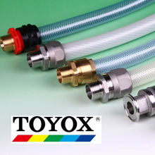 Various types of couplings made of aluminium, stainless steel, polypropylene or bronze. Manufactured by Toyox. Made in Japan